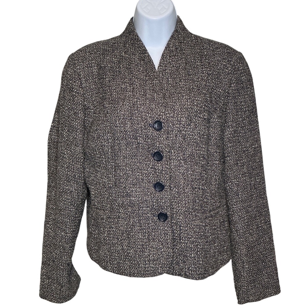 Coldwater Creek Womens Tweed Blazer Sz 12 Button Front Old Money Academia Carer